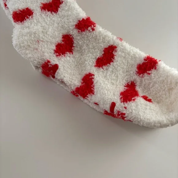 White & Red Hearts Fuzzy Socks - Picture 4 of 5